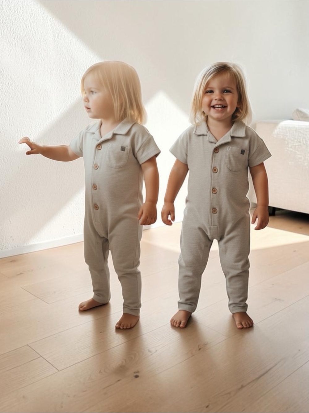 Modern Moments Light Green Henley Short-Sleeve Baby One-Piece Romper